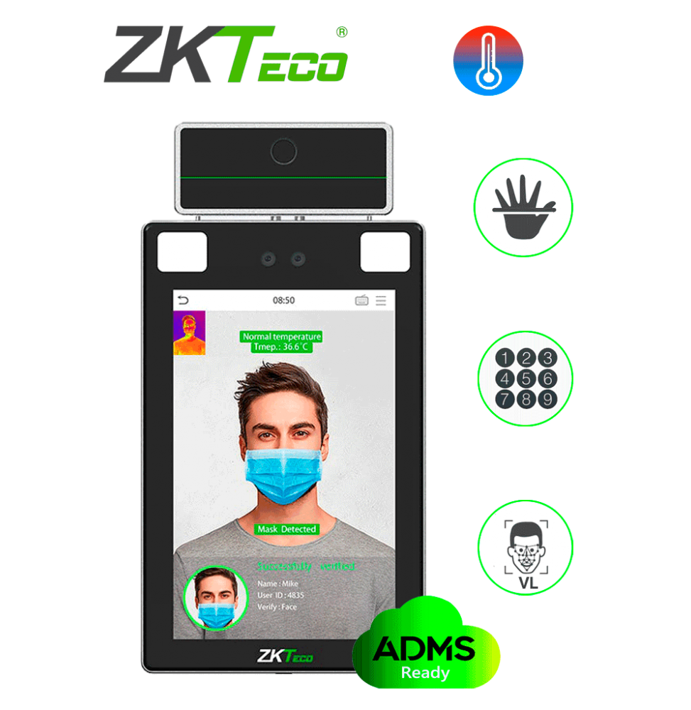 PROFACEXTI Lector de Rostros para Control deteccin de temperatura / Acepta Selfies / Reconocimiento a 2.5 metros / ADMS GRAT