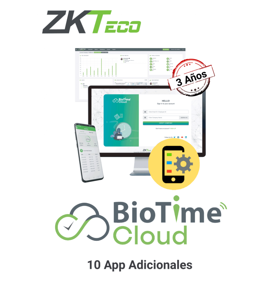 ZKT0820088 LIC000071BTC-ADP103 ZKTECO BIOTIMECLOUDADDAPP10 -