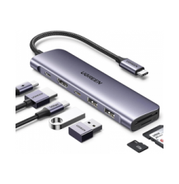 15214 HUB USB-C (Docking Revodok) 7 en 1  2 USB-A 3.0  1 USB-C 3.0 (5Gbps)  1 USB-C PD Carga 100W  HDMI 4K  Lector Tarjetas