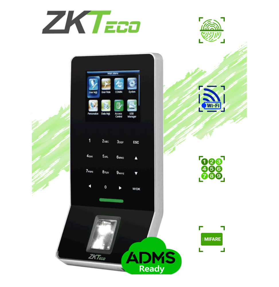 ZKTECO ZKT0680044 ZKTECO F22Mifare - Control de Acceso y Asistencia / 3000 Huellas / 5000 Tarjetas Mifare / Teclado Tcti