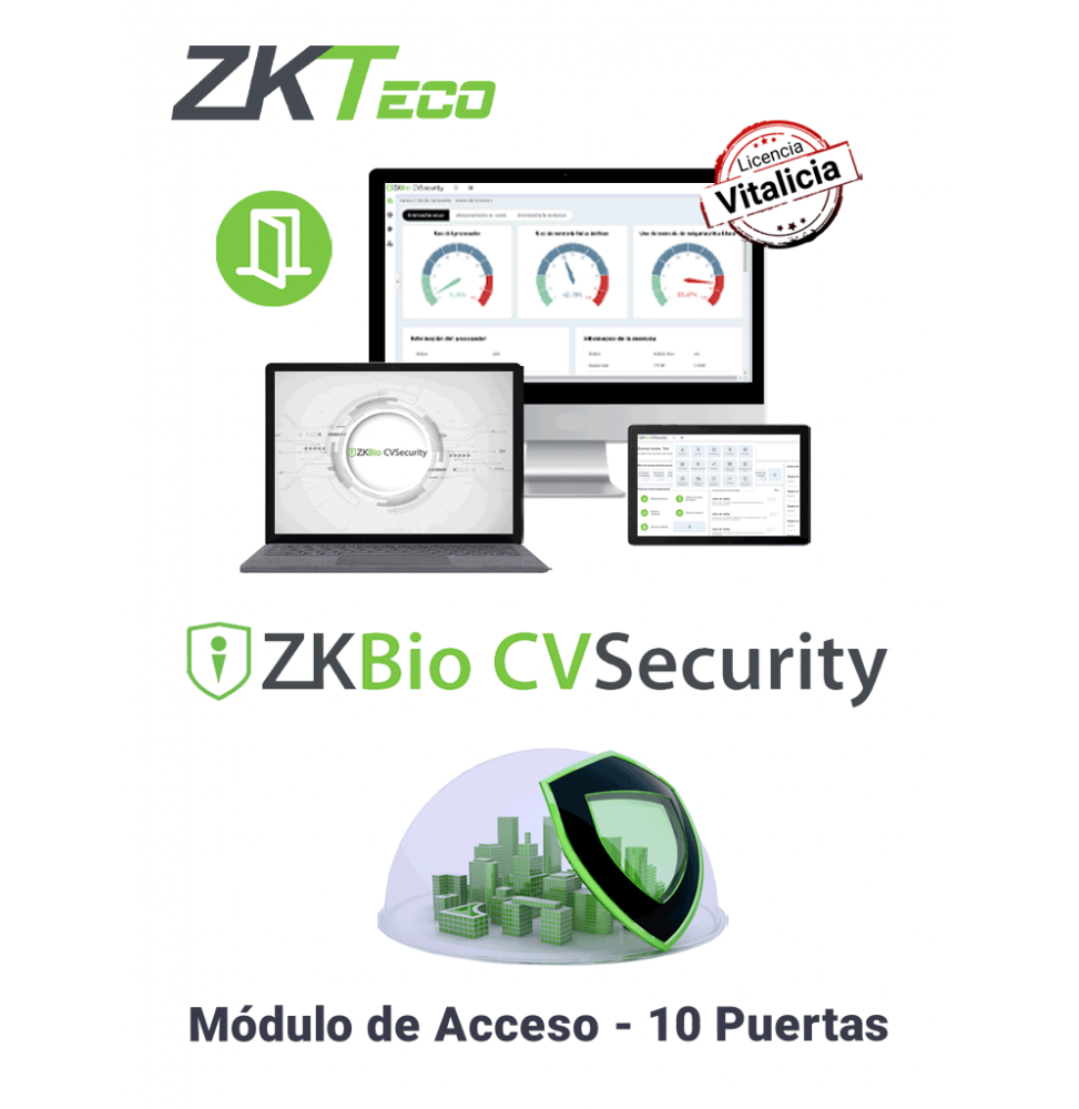 ZKTECO ZKT0740043 ZKTECO ZKBIOCVACP10 - Licencia Vitalicia para 10 Puertas en Control de Acceso  BioCVSecurity / Hasta 3