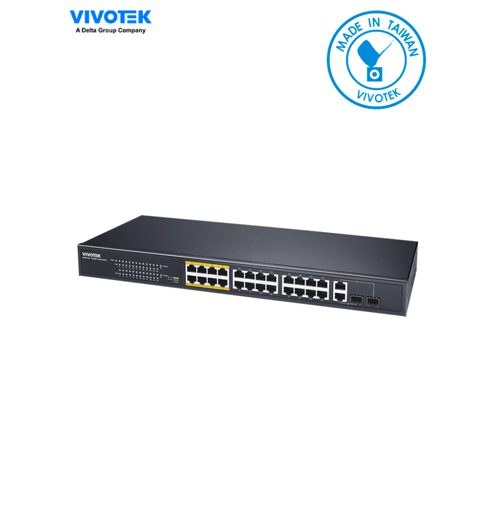 VIVOTEK  VIV3720004 VIVOTEK AW-FGT-260F-380 - Switch PoE no administrable  24 puertos PoE FE RJ45  2 puertos Combo GE RJ