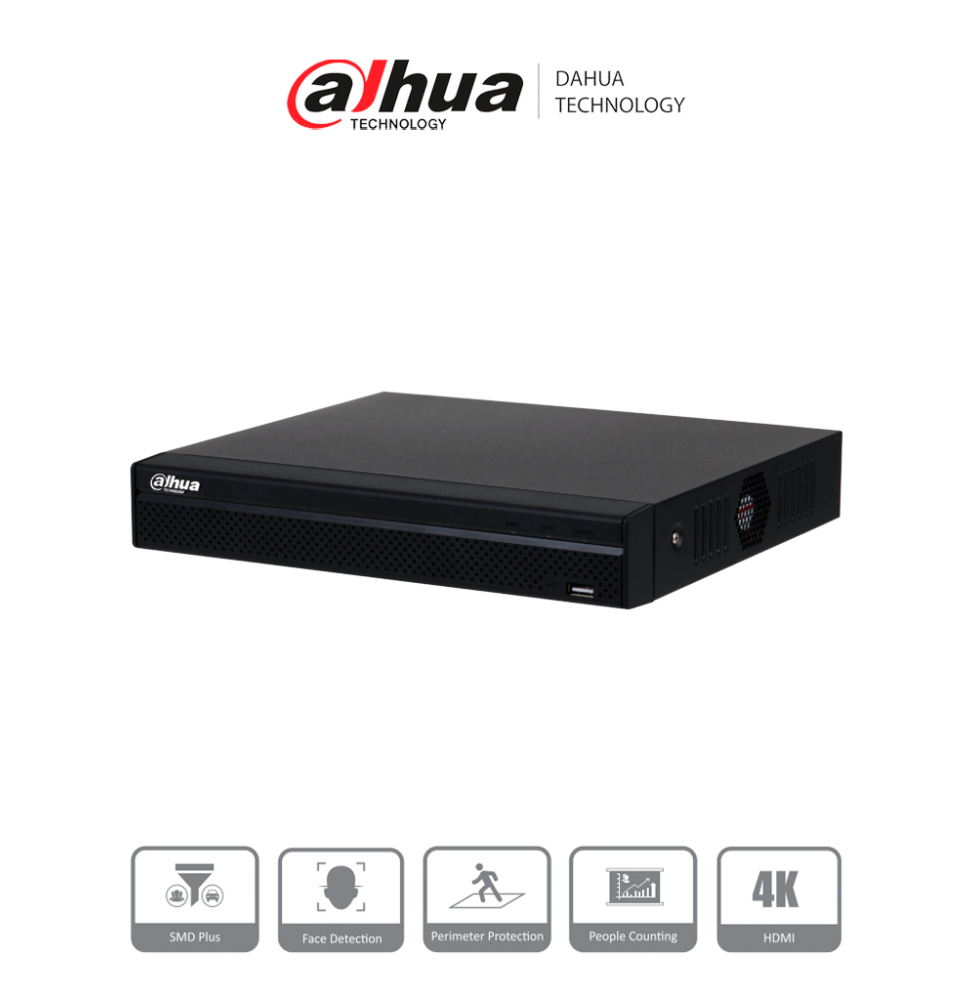 DAHUA DHT0190011 DAHUA DHI-NVR4108HS-8P-4KS3 NVR de 8 Megapixeles/ 4k/ 8 Canales IP/ 8 Puertos PoE/ Rendimiento de 160 M