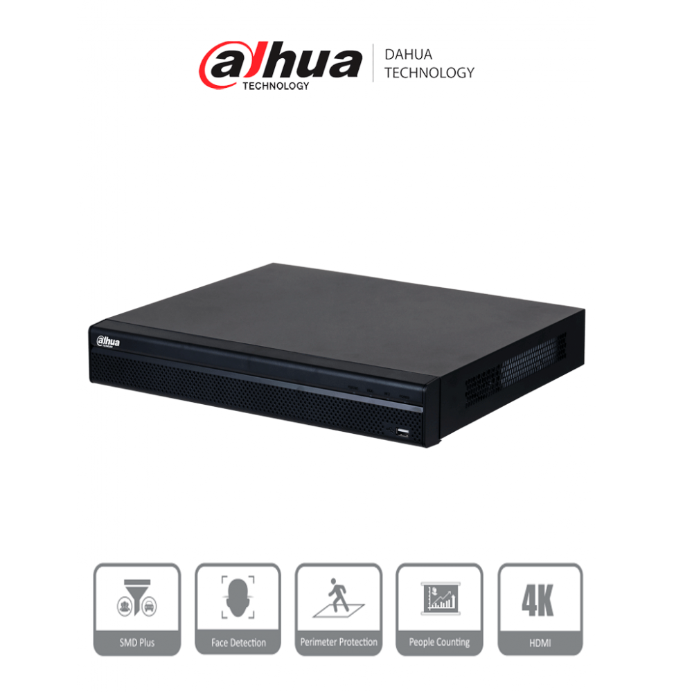 DAHUA DHT0200021 DAHUA DHI-NVR4216-4KS3 NVR de 8 Megapixeles/ 4k/ 16 Canales IP/ Rendimiento de 160 Mbps/ Smart H.265/ 2