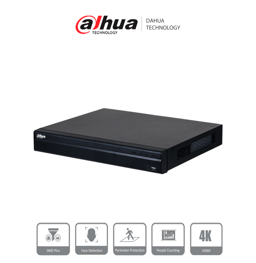 DAHUA DHT0210013 DAHUA DHI-NVR4232-16P-4KS3 NVR de 8 Megapixeles/ 4k/ 32 Canales IP/ 16 Puertos PoE/ Rendimiento de 160