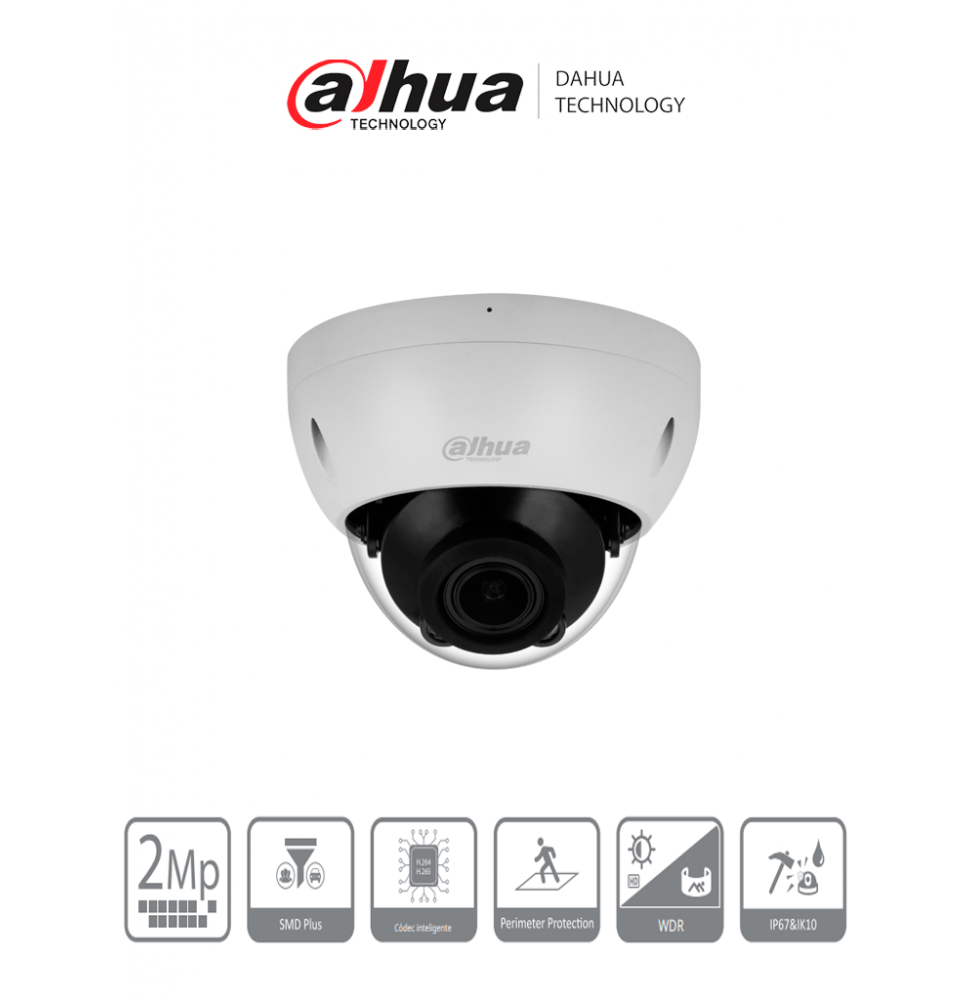 DAHUA DHT0040115 DAHUA DH-IPC-HDBW2241R-ZS Cmara Domo IP de 2 MP/ Lente Mot 2.7 mm13.5 mm/ H.265/ IR de 40 Mts/ WDR Real