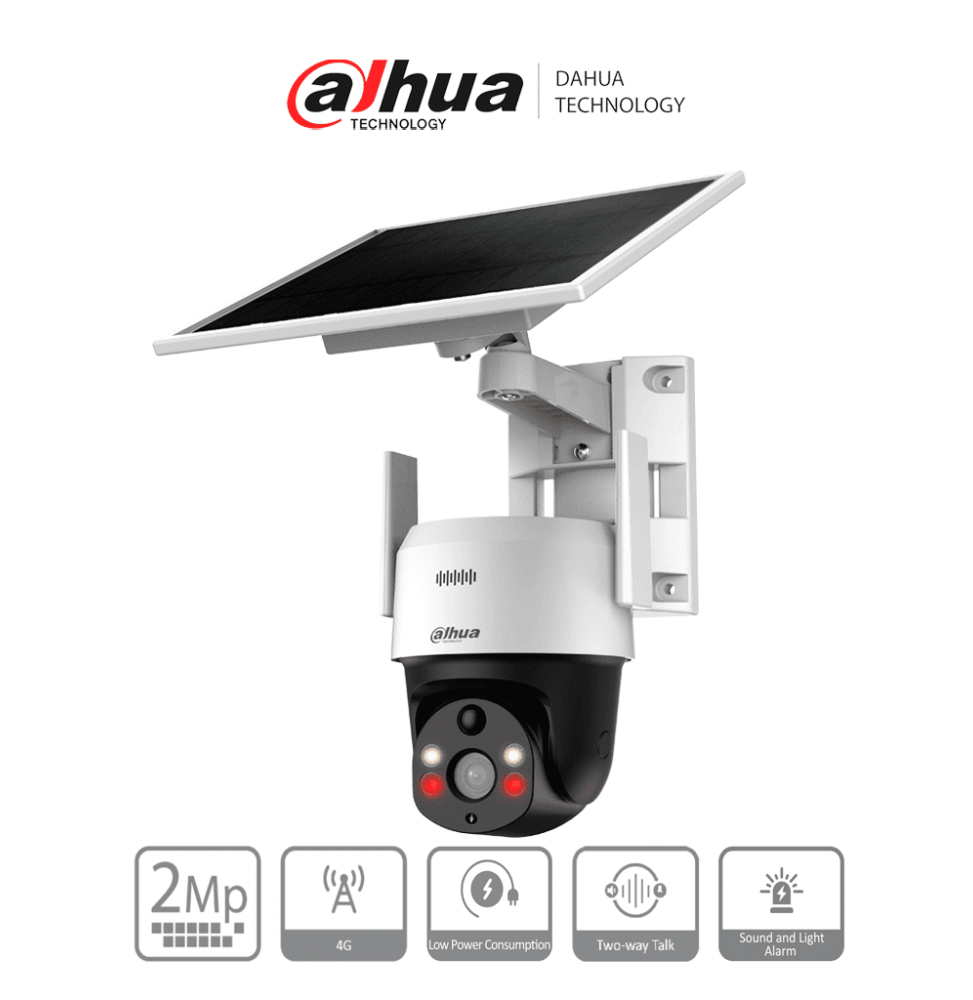 DAHUA DHT0060076 DAHUA SD2A200HB-GN-AGQ-PV-SP-LA Cmara IP PT 4G/ Panel Solar/ 2MP/ H.265/  Luz clida 30m/ LED IR 30 m/ S