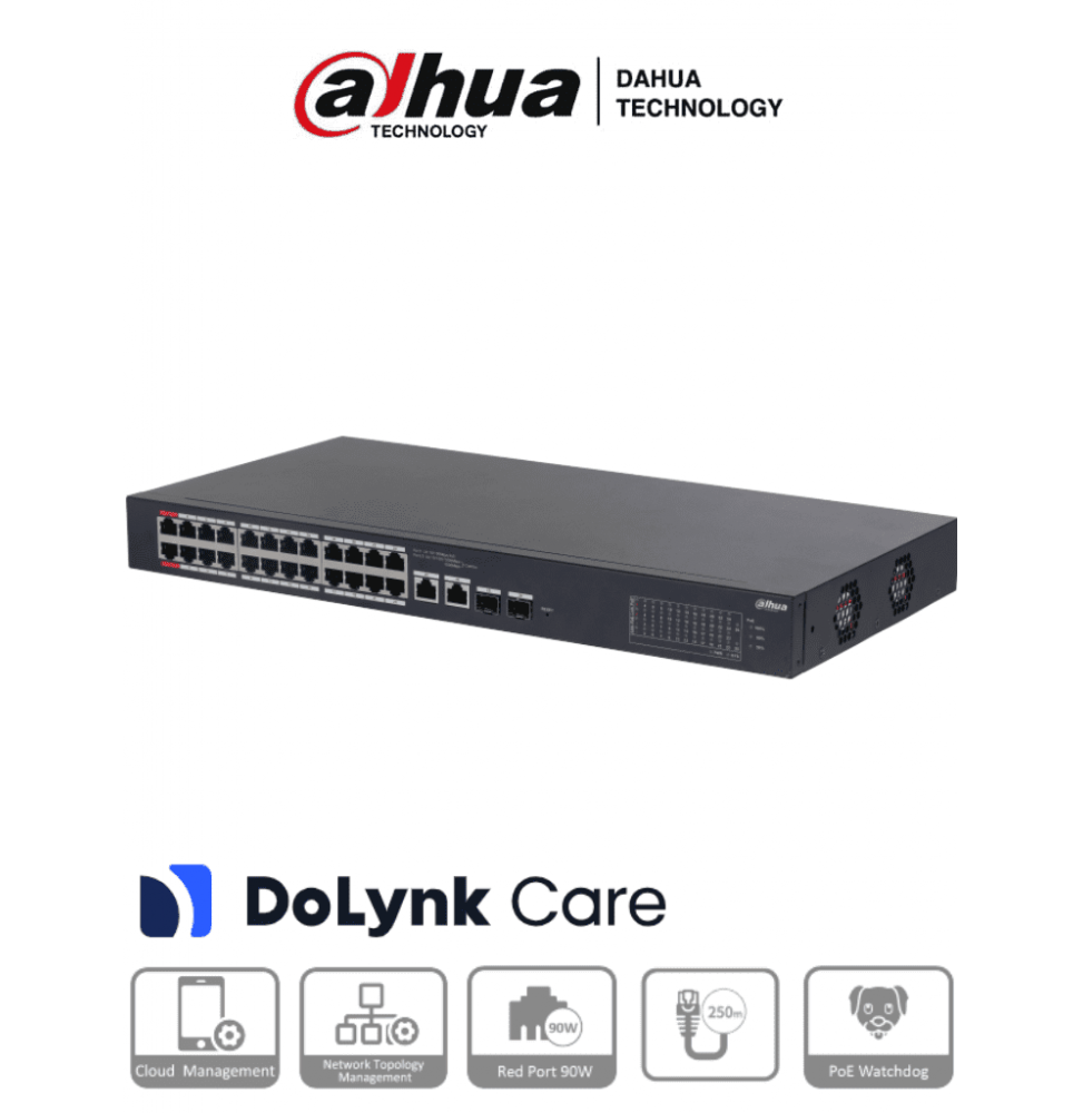 DAHUA DHT3720033 DAHUA CS4226-24ET-240 - Switch PoE de 26 Puertos/ 24 Puertos PoE 10/100/ 2 Uplink 10/100/1000  2 Puerto