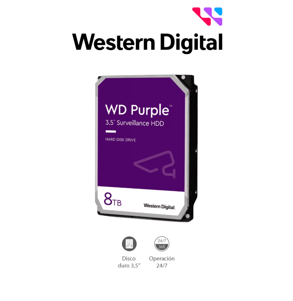 WESTERN DIGITAL WDC1490036 WESTERN DIGITAL WD85PURZ - Disco Duro de 8 TB Purple/ Especial para Videovigilancia/ Trabajo