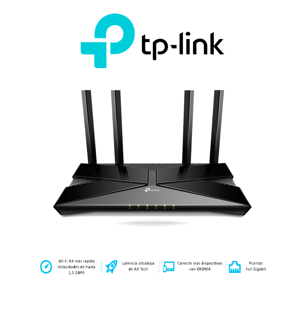 TP-LINK TPL3660003 TP-LINK Archer AX10 - Ruteador WiFi 6 AX 1500Mbps/ 1 Puerto WAN RJ45 Gigabit Ethernet/ 4 Puertos LAN